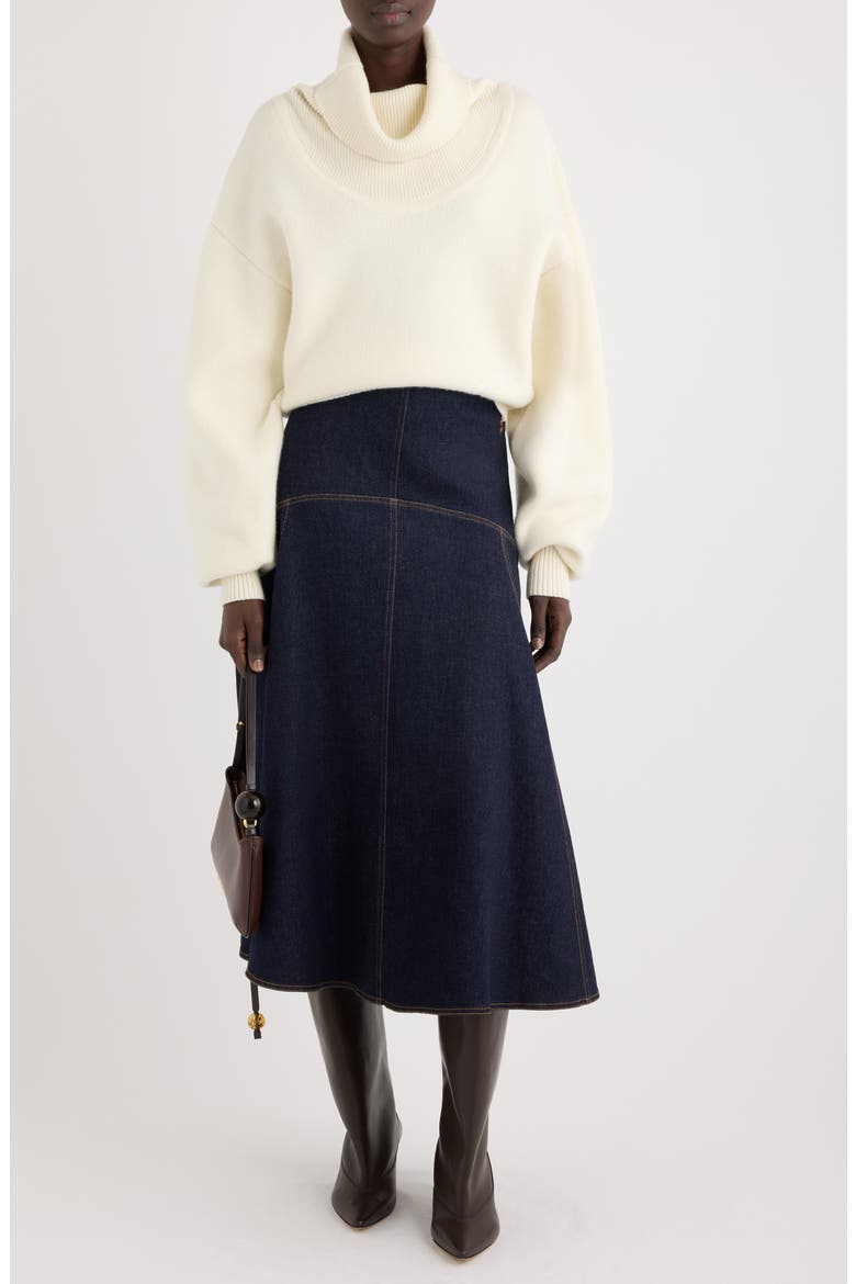 La Jupe Triangle de-Nîmes A-Line Denim Midi Skirt, Alternate, color, DARK NAVY