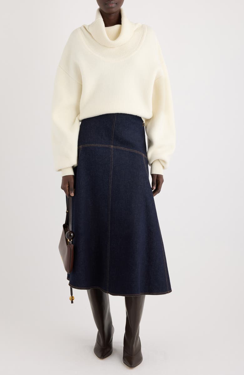 Jacquemus La Jupe Triangle de-Nîmes A-Line Denim Midi Skirt, Alternate, color, Dark Navy