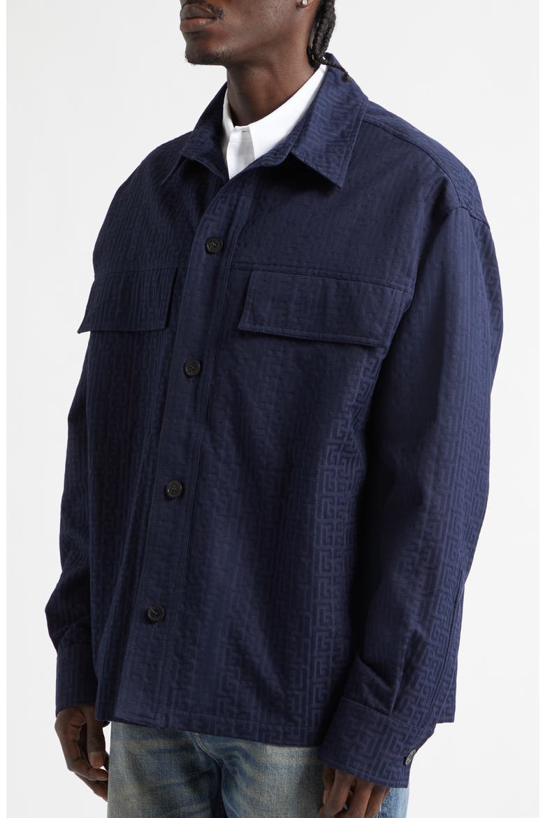 Monogram Cotton Jacquard Button-Up Shirt, Alternate, color, 6UB MARINE