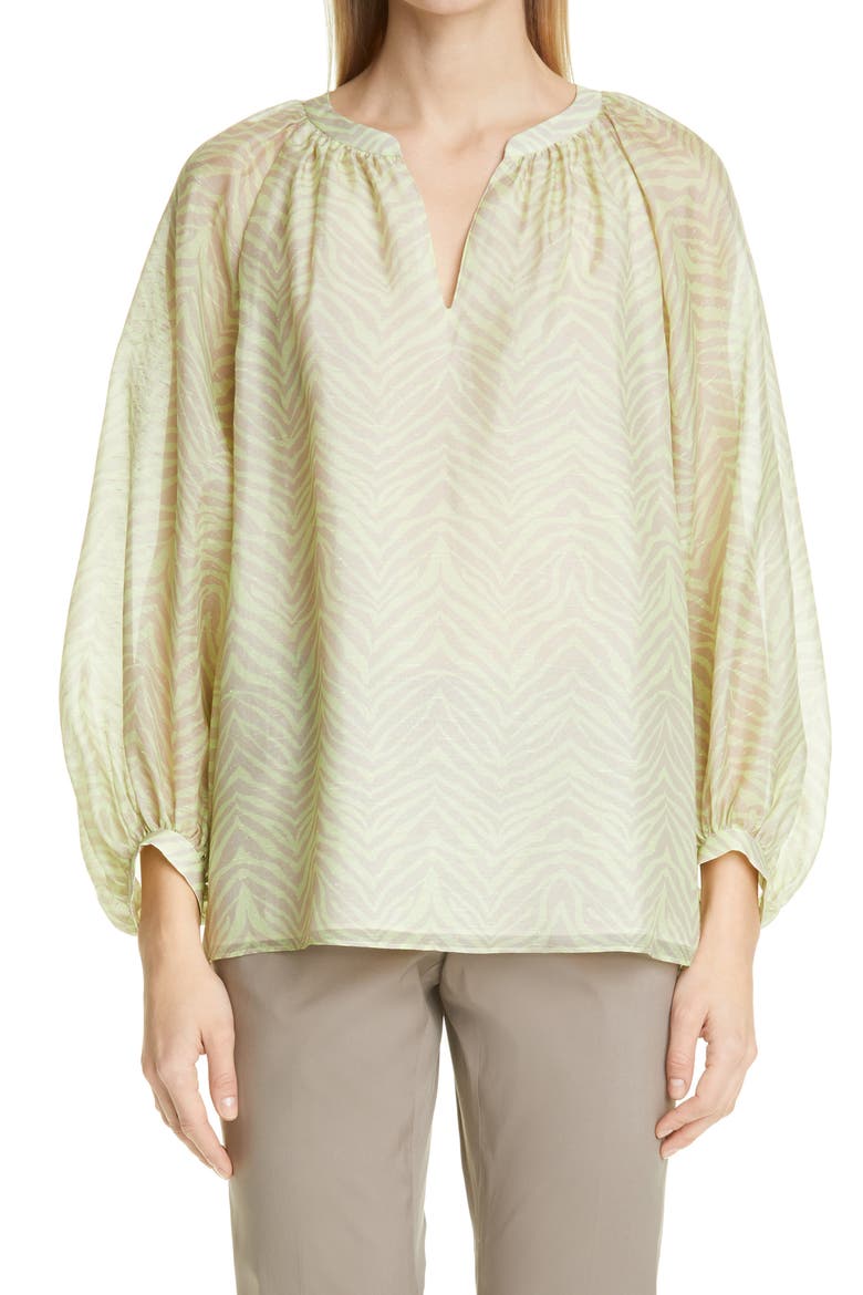 Norwood Zebra Stripe Silk Blouse, Main, color, KEY LIME MULTI
