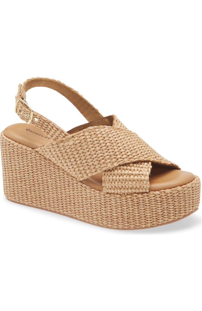 Chocolat Blu Jacen Slingback Wedge Platform Sandal, Main, color, Natural Raffia