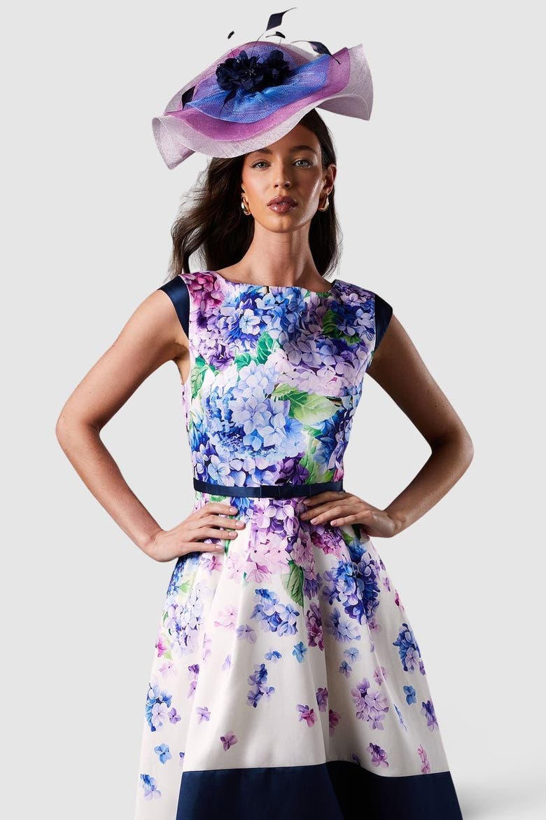Twill Hi-Lo Floral Midi Dress, Alternate, color, Multi