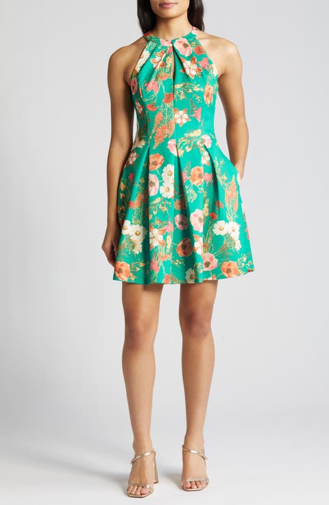 Floral Print Pleated Sleeveless Dress