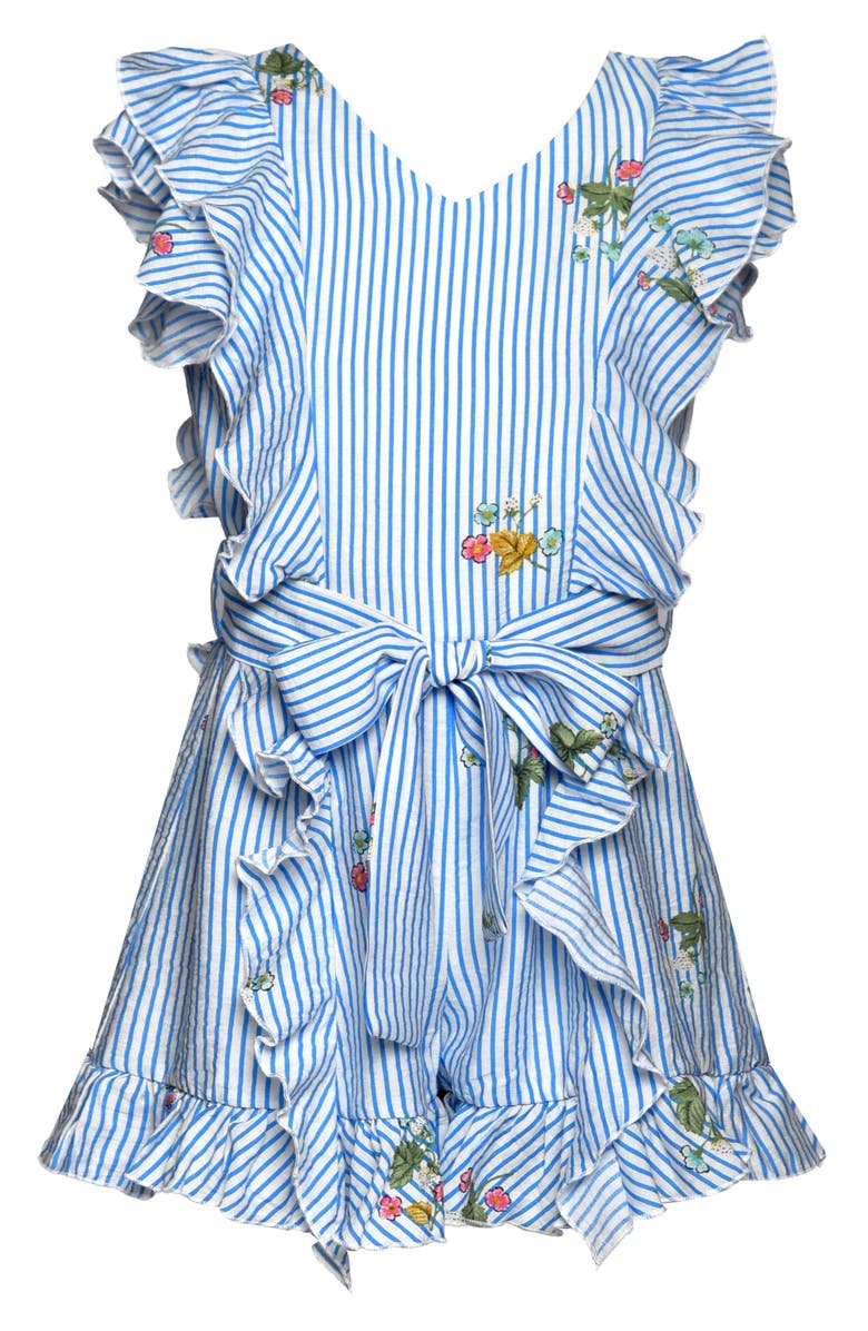 Truly Me Kids' Ruffle Stripe Romper, Main, color, Blue Multi