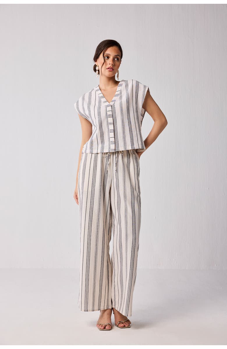 Reistor Wide-leg Drawstring Pants in Stripes, Alternate, color, Off White