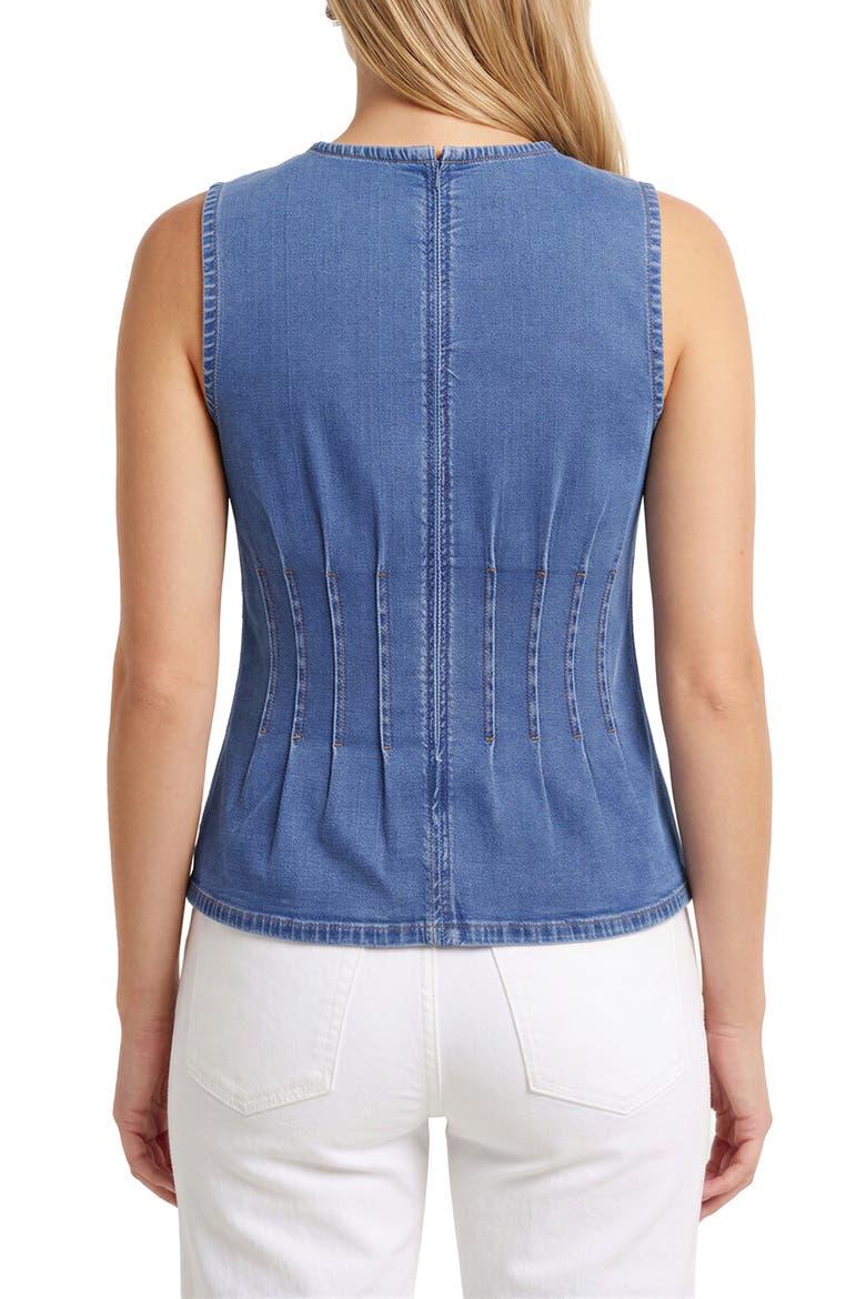 Pintucked Stretch Denim Peplum Top, Alternate, color, SOHO WASH