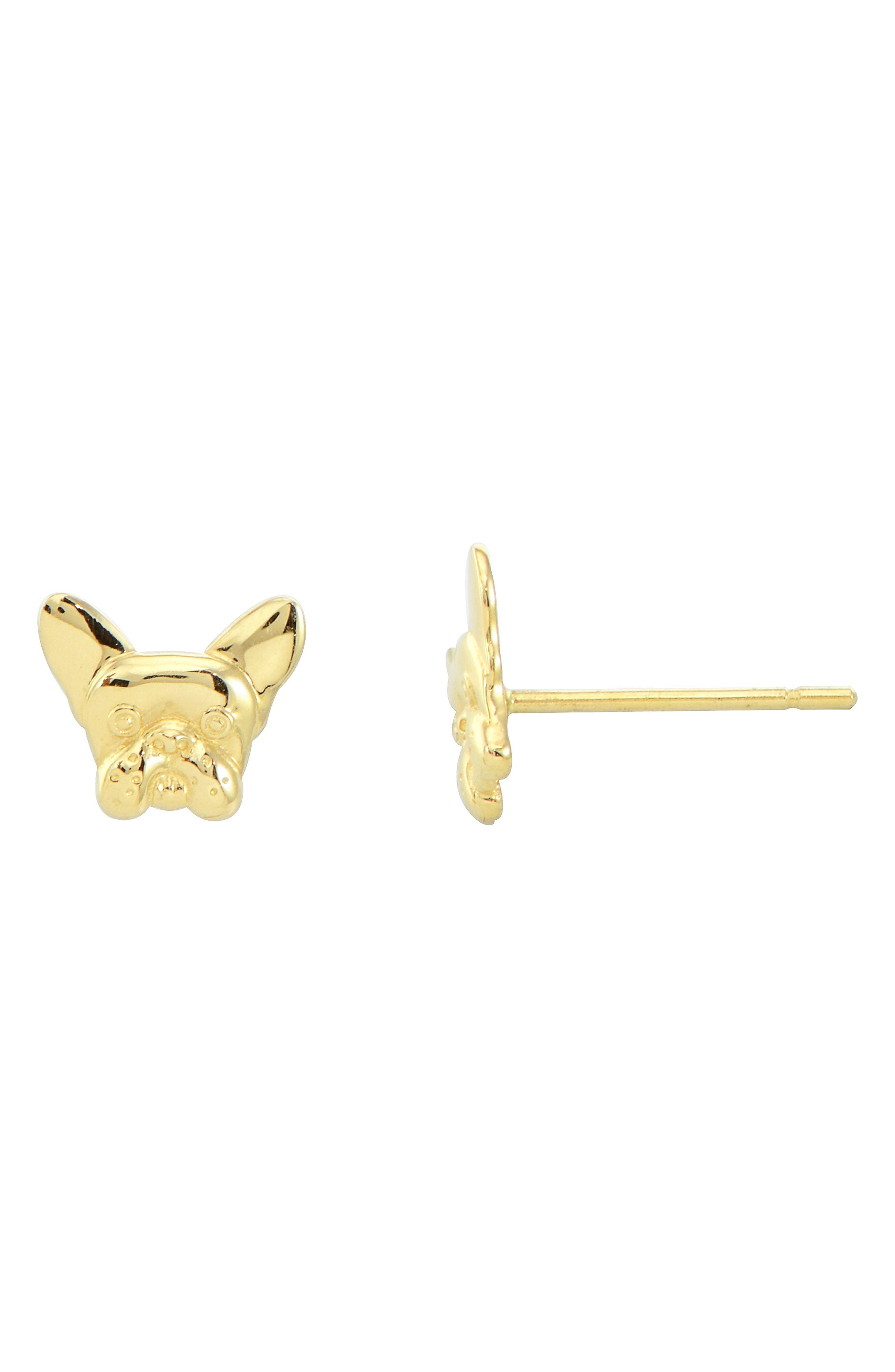 CANDELA JEWELRY 14K Yellow Gold French Bulldog Stud Earrings (Women ...