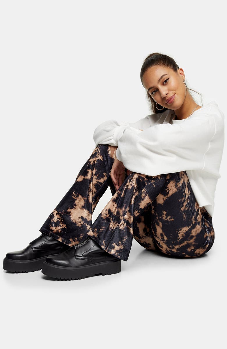Topshop Tie Dye Velvet Flare Trousers, Alternate, color,