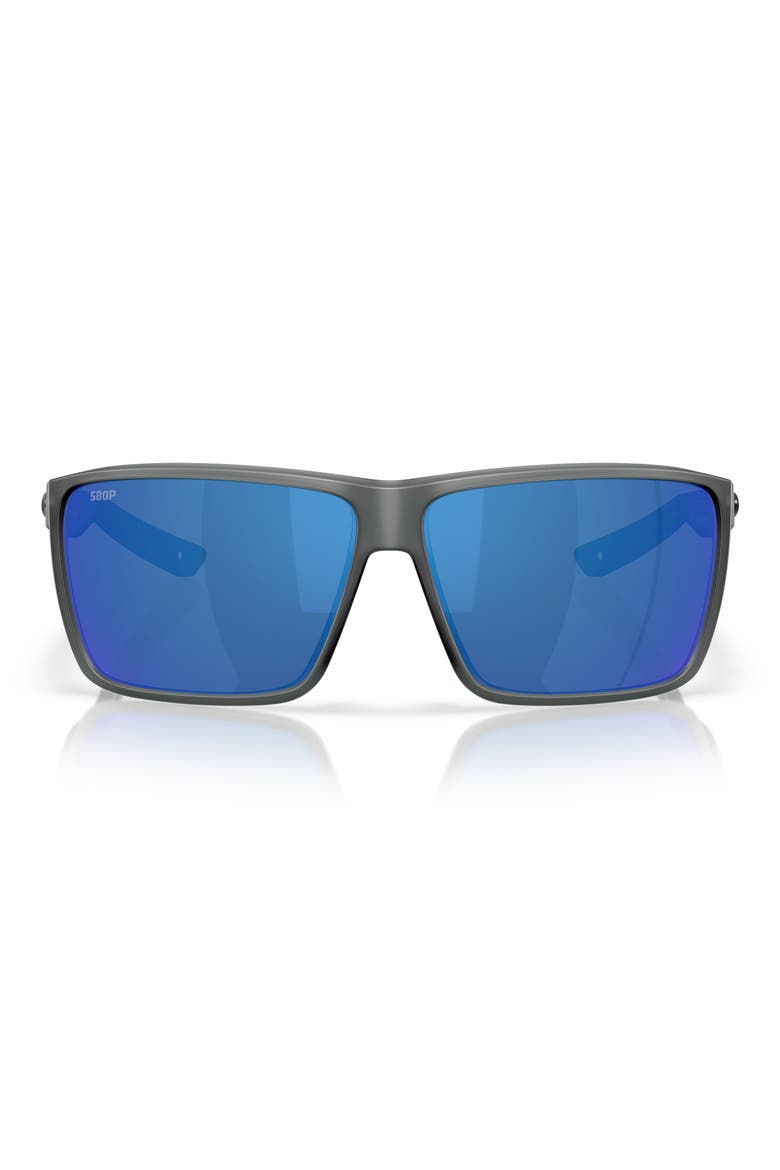 Rincon II 64mm Mirrored Polarized Oversize Rectangular Sunglasses, Main, color, SMOKE CRYSTAL/ BLUE 580P