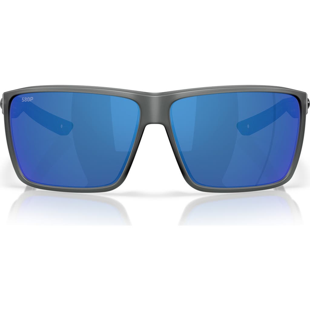 Costa Del Mar Rincon Ii 64mm Mirrored Polarized Oversize Rectangular Sunglasses In Smoke Crystal/blue 580p