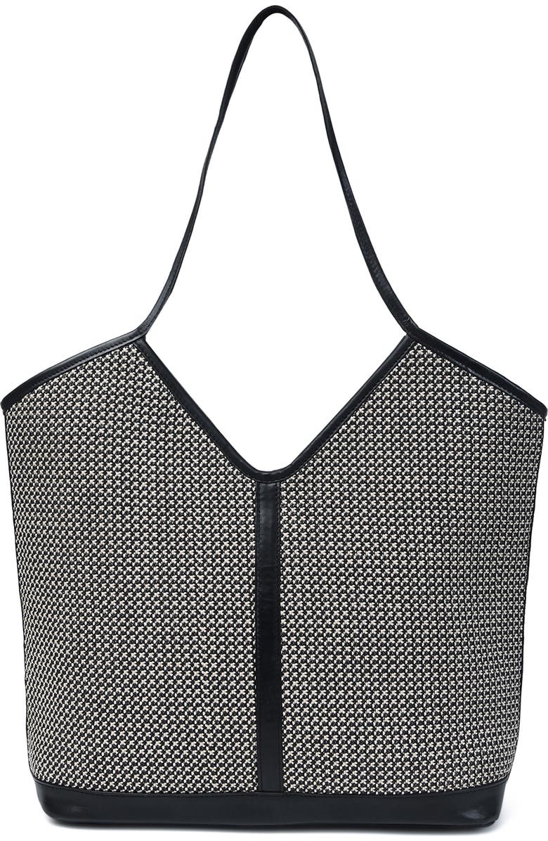 Jelavu Liliana Woven Raffia & Leather Tote Bag, Main, color, Black