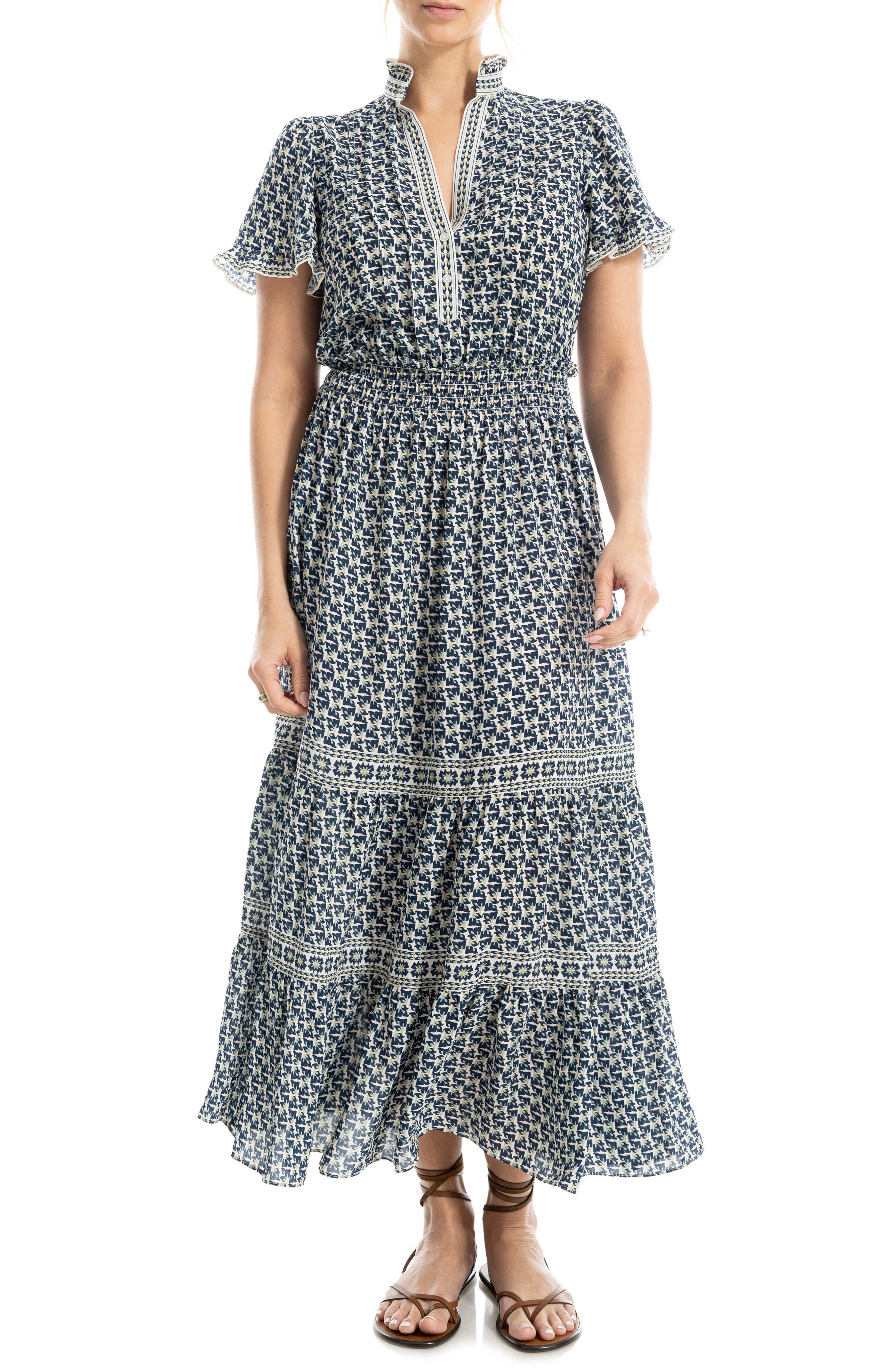 Smocked Flutter Sleeve Maxi Dress
