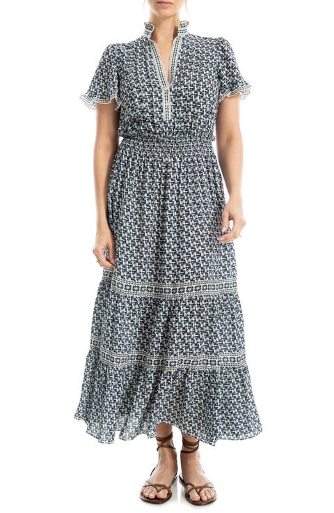 Smocked Flutter Sleeve Maxi Dress