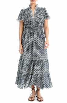 Smocked Flutter Sleeve Maxi Dress