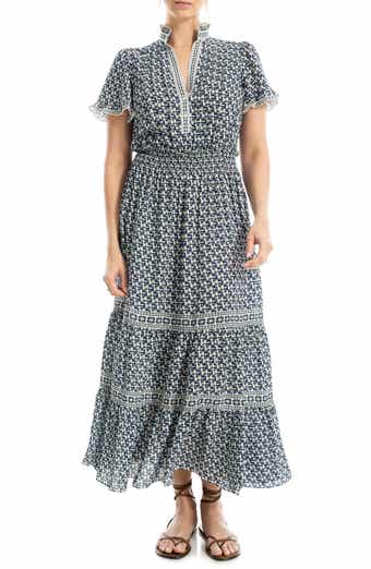 Smocked Flutter Sleeve Maxi Dress