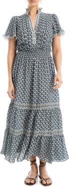 MAX STUDIO Smocked Flutter Sleeve Maxi Dress