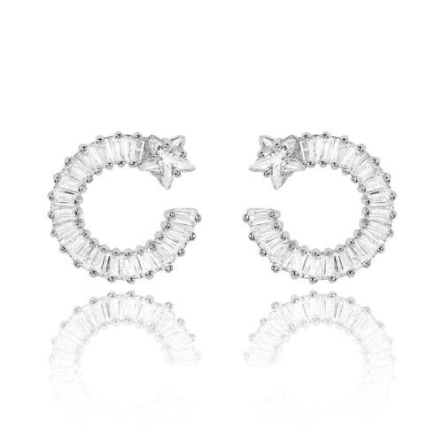 Hollywood Sensation Shooting Star Earrings With White Diamond Cubic Zirconia In Silver
