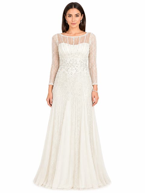 Beaded Faux-Wrap V-Neck Bridal Gown
