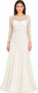 LARA New York Beaded Faux-Wrap V-Neck Bridal Gown