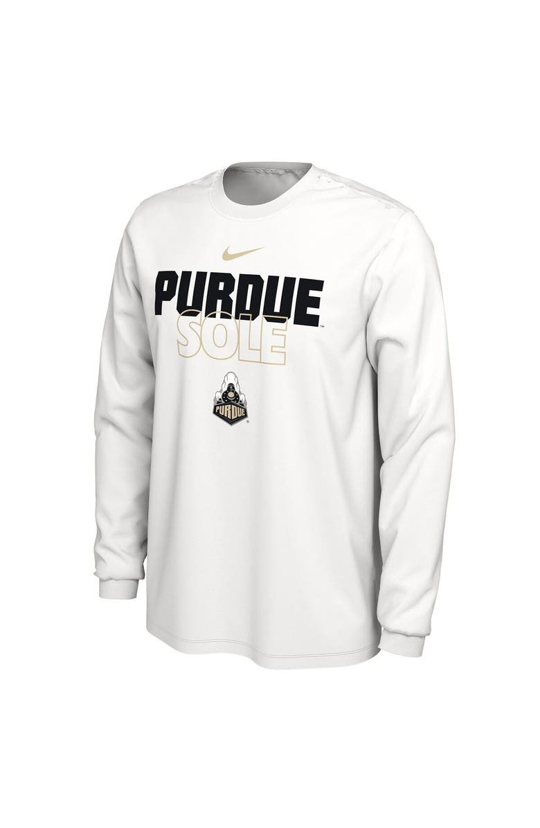 Nike White Purdue Boilermakers 2023 On Court Bench Long Sleeve T-Shirt, Alternate, color, 