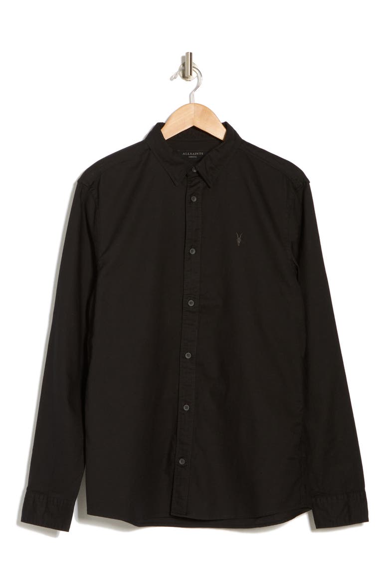 Azur Long Sleeve Cotton Button-Up Shirt, Alternate, color, BLACK
