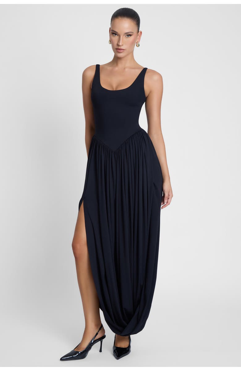 LEAU Dionysus Sculpt Drape Midi Dress, Alternate, color, Black