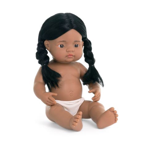 Native American Baby Doll with Long Black Hair - 15''