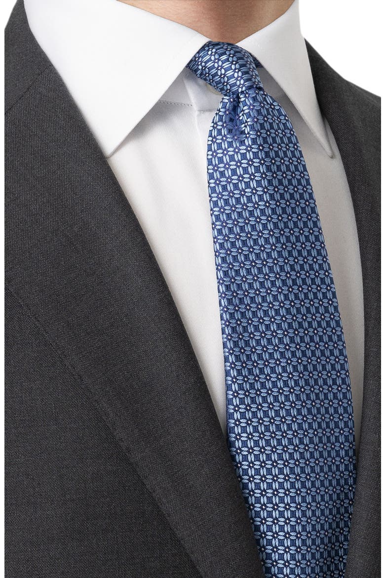 Floral Geometric Silk Tie, Alternate, color, NAVY
