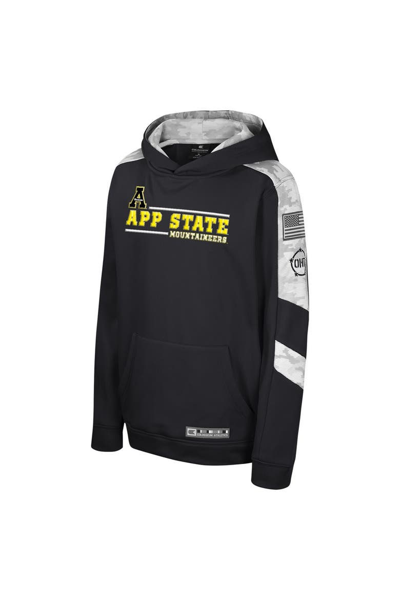 Youth Colosseum Black Appalachian State Mountaineers OHT Military Appreciation Cyclone Digital Camo Pullover Hoodie, Alternate, color, Black