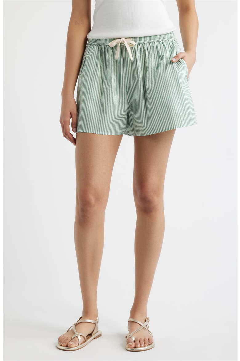 Stripe Cotton Drawstring Shorts, Main, color, GREEN STRIPE