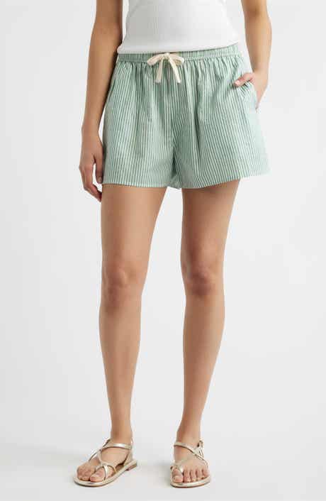 Stripe Cotton Drawstring Shorts