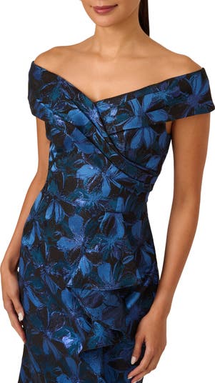 Adrianna Papell Metallic Floral Jacquard Off the Shoulder Adrianna Papell Metallic Floral Jacquard Off the Shoulder
