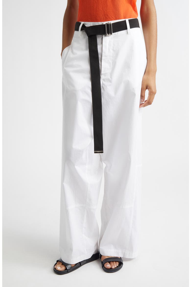 Belted Cotton Stretch Drill Straight Leg Trousers, Main, color, OPTICAL WHITE