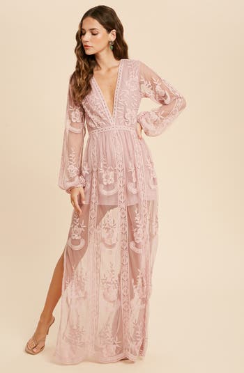 Floral Embroidered Long Sleeve Maxi Dress