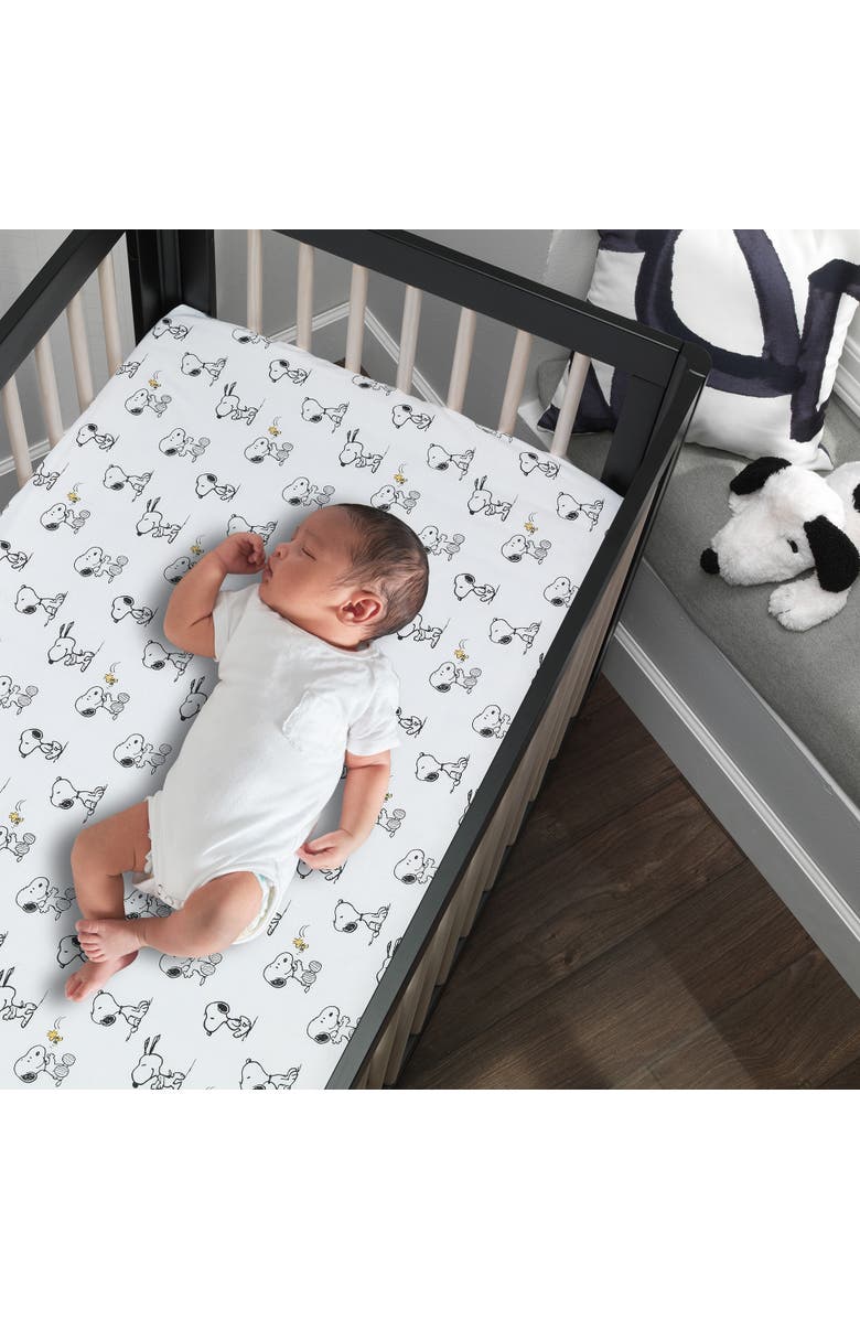 Lambs & Ivy Classic Snoopy 100% Cotton Fitted Baby Crib Sheet, Alternate, color, White Multi