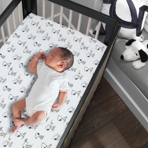 Lambs & Ivy Classic Snoopy 100% Cotton Fitted Baby Crib Sheet In White