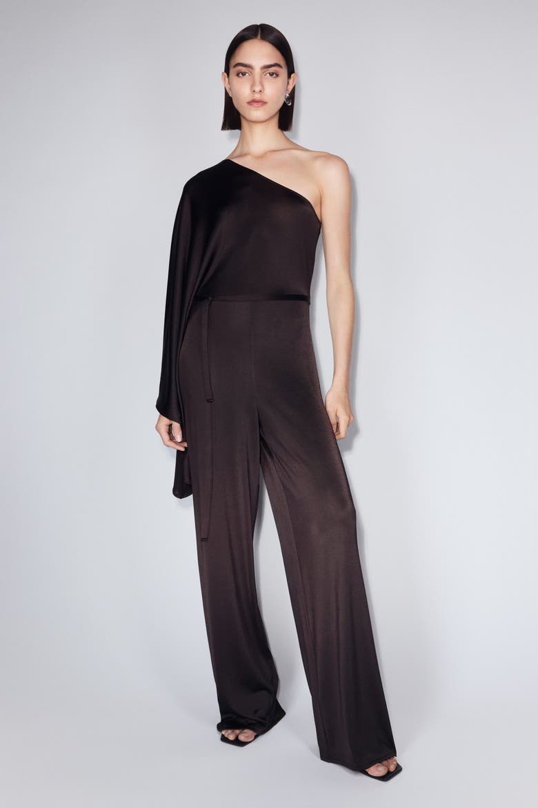 Tie-belt One-shoulder Jumpsuit, Alternate, color, Burgundy