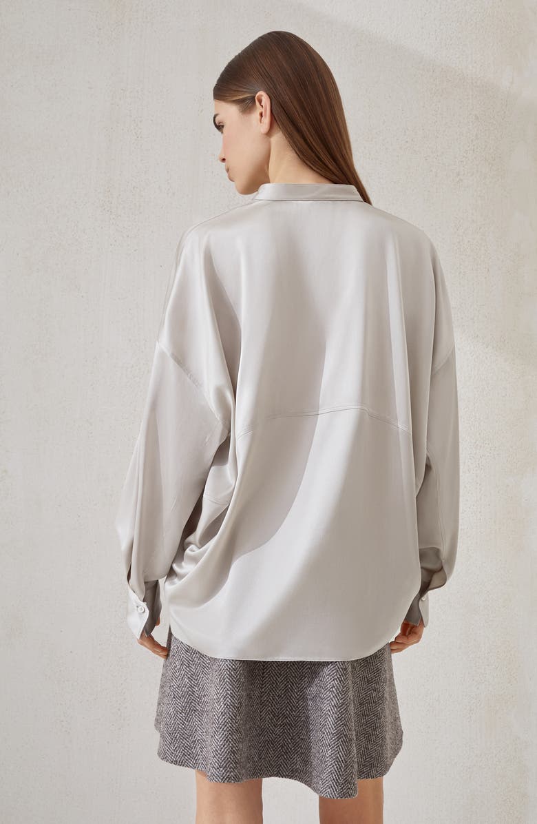 Brunello Cucinelli Stretch silk satin blouse, Alternate, color, Beige Silk