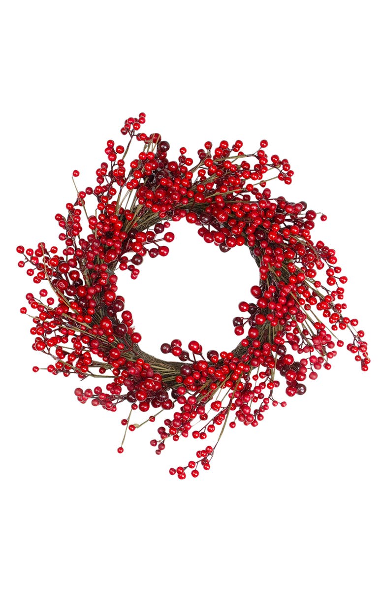Northlight Artificial Berry Christmas Twig Wreath - 20" - Unlit, Main, color, Red