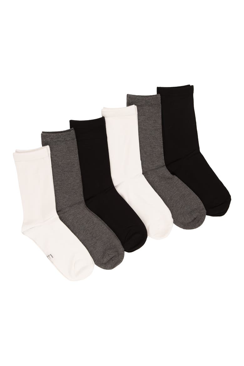 Assorted 6-Pack Soft Crew Socks, Main, color, BLACK/ GREY/ WHITE