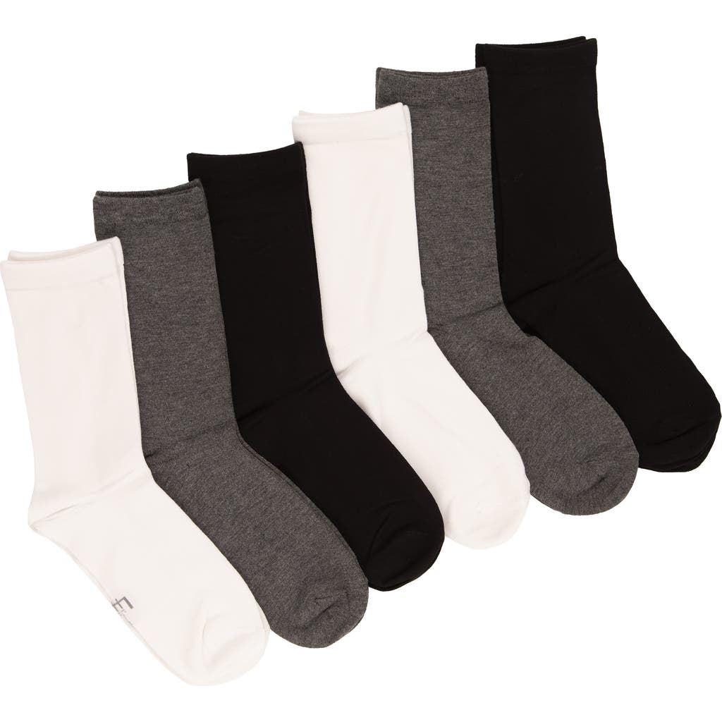 Felina Assorted 6-pack Soft Crew Socks In Black/grey/white