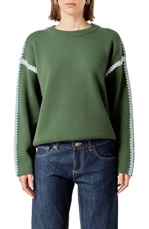 Stitch Detail Relaxed Fit Cotton Sweater