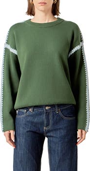 English Factory Stitch Detail Relaxed Fit Cotton Sweater