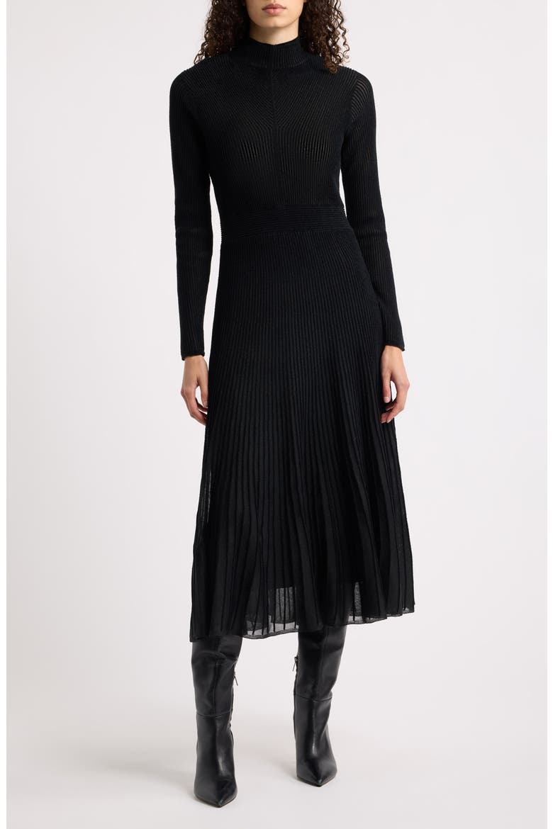 Felvetta Mock Neck Midi Dress, Main, color, BLACK