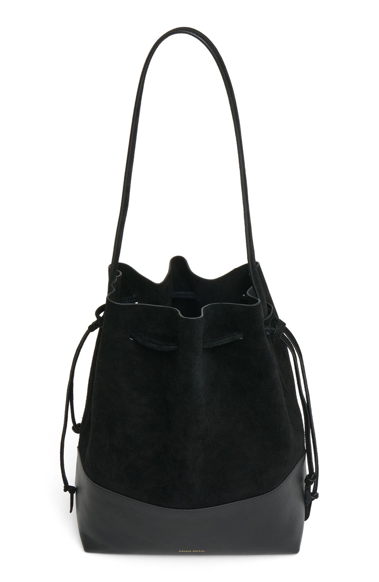 Mansur Gavriel Drawstring Cabas Bucket Bag, Alternate, color, Black/ Black