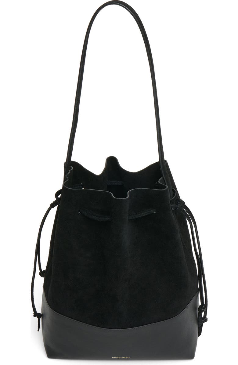Mansur Gavriel Drawstring Cabas Bucket Bag, Alternate, color, Black/ Black