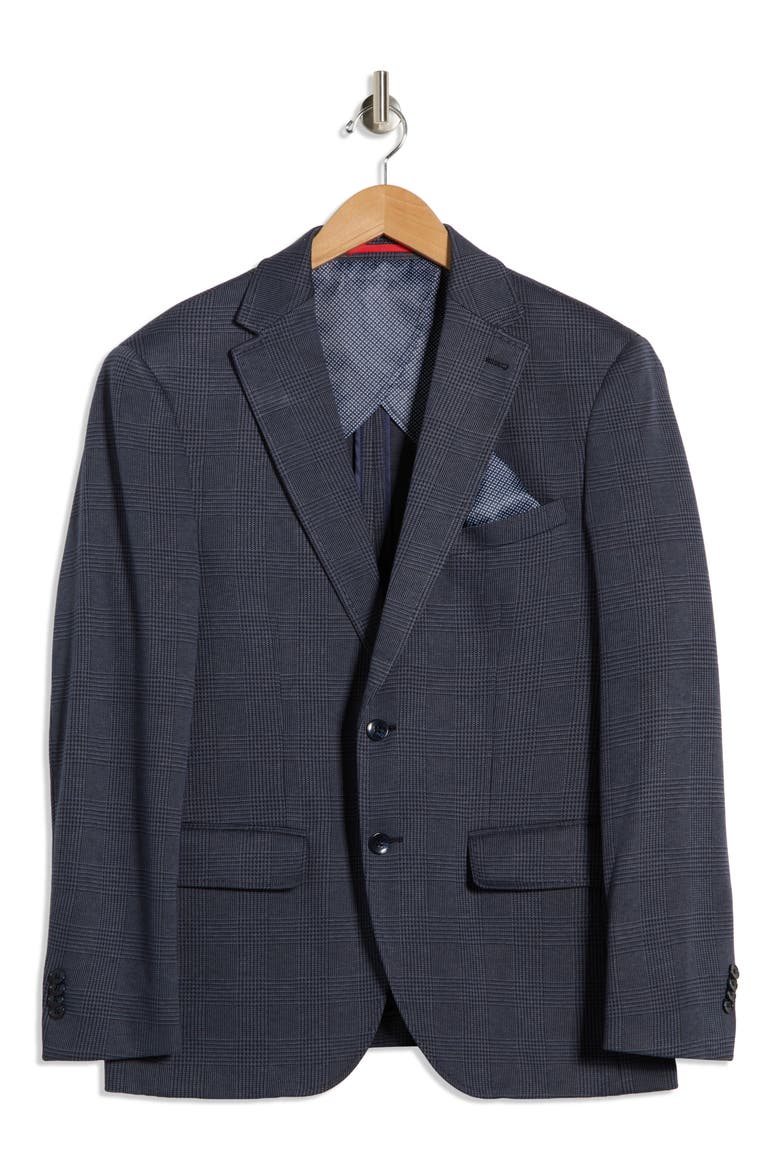 Slim Fit Glen Plaid Knit Sport Coat, Alternate, color, NAVY