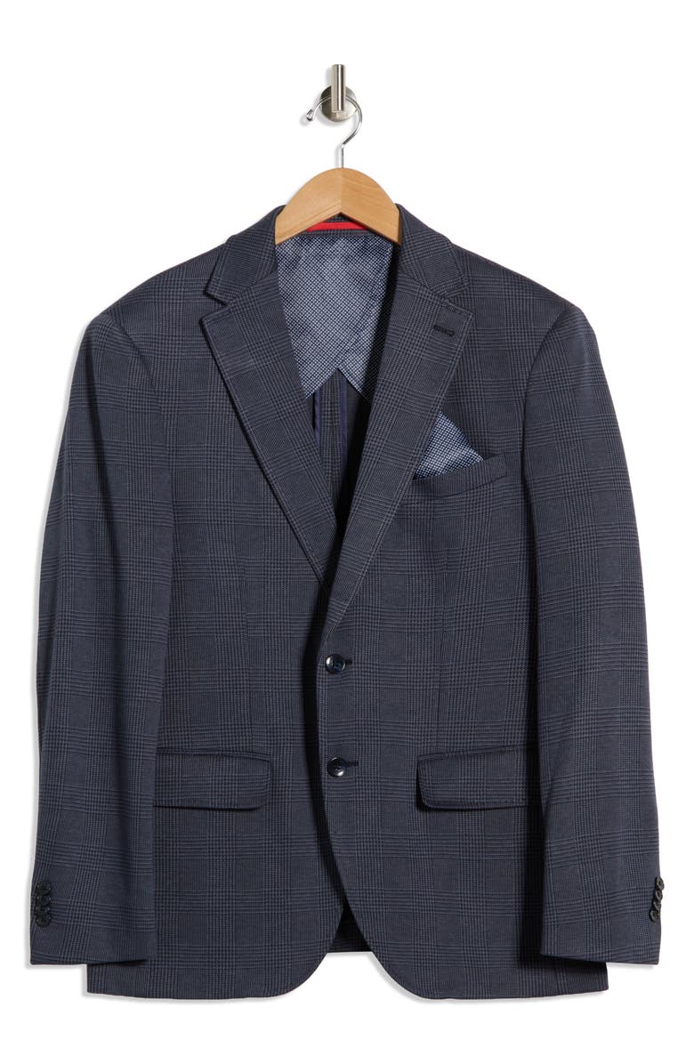 Lucky Brand Slim Fit Glen Plaid Knit Sport Coat, Alternate, color, Navy