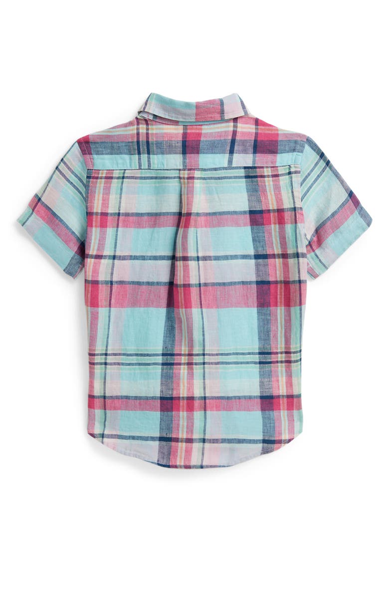 Polo Ralph Lauren Kids' Plaid Short Sleeve Cotton Madras Button-Down Shirt, Alternate, color, Seafoam Pink Multi