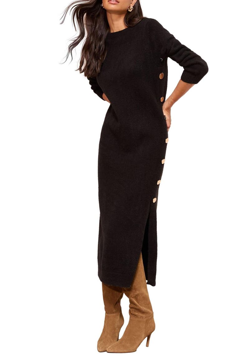 Side Button Long Sleeve Sweater Dress, Main, color, BLACK